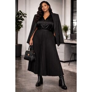 Anthropologie Isobel Silky Pleated Skirt by Maeve Pleated Skirt Women 18W Black